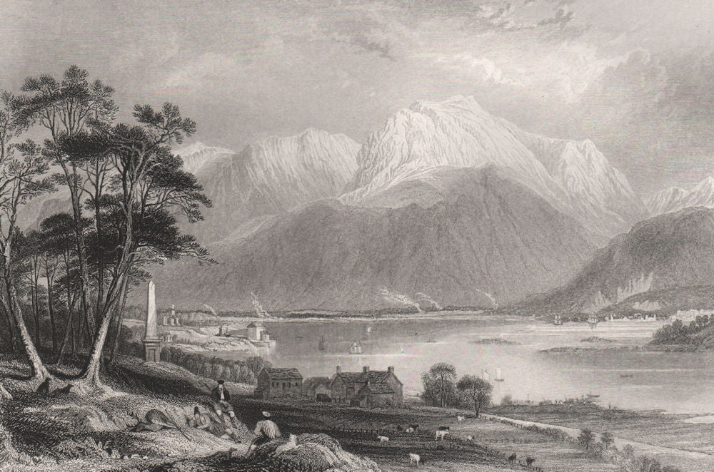 Ben Nevis & Caledonian Canal entrance. Inverness-shire. Scotland. ALLOM c1840